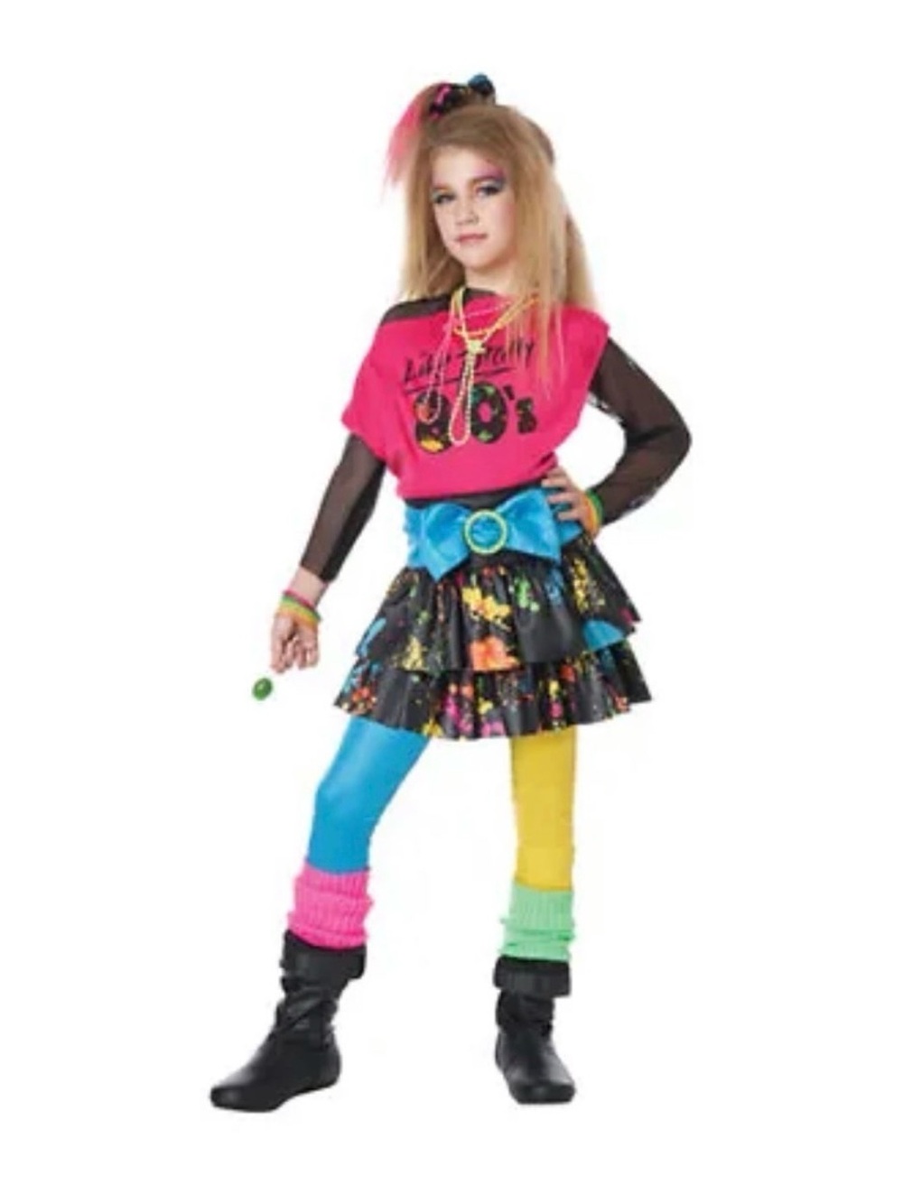 Girls 80s Neon Party Costume dress size M